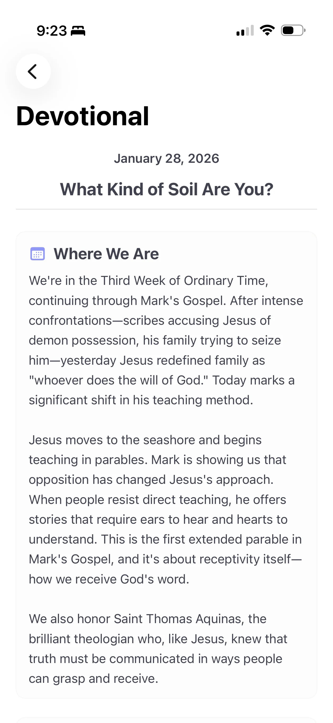 Daily devotional in the app
