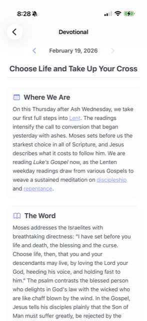 Daily devotional in the app
