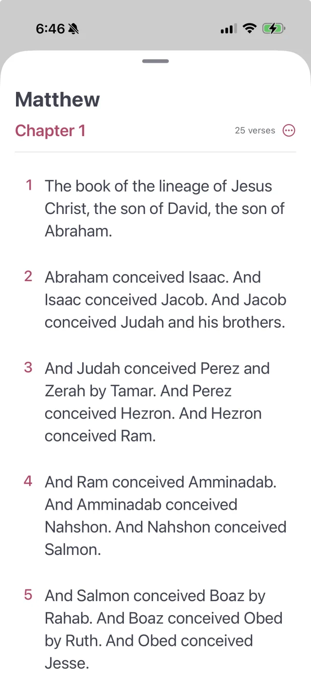 Reading Matthew Chapter 1 in the Bible reader