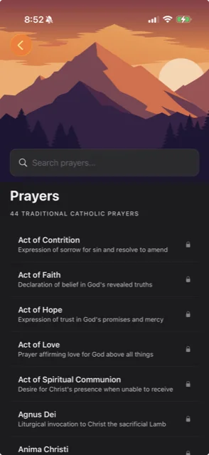 Traditional prayers collection in the app